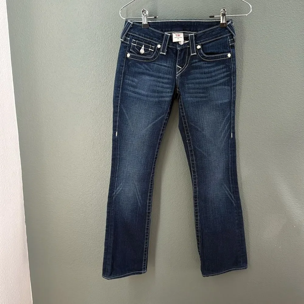 NWOT True Religion Becky Womens Size 24 Bling Blue Denim Jeans Button Pocket